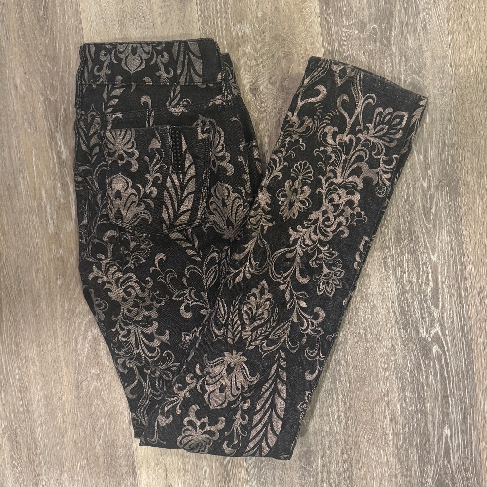 Black Orchid Silver Metallic Print Skinny Jeans